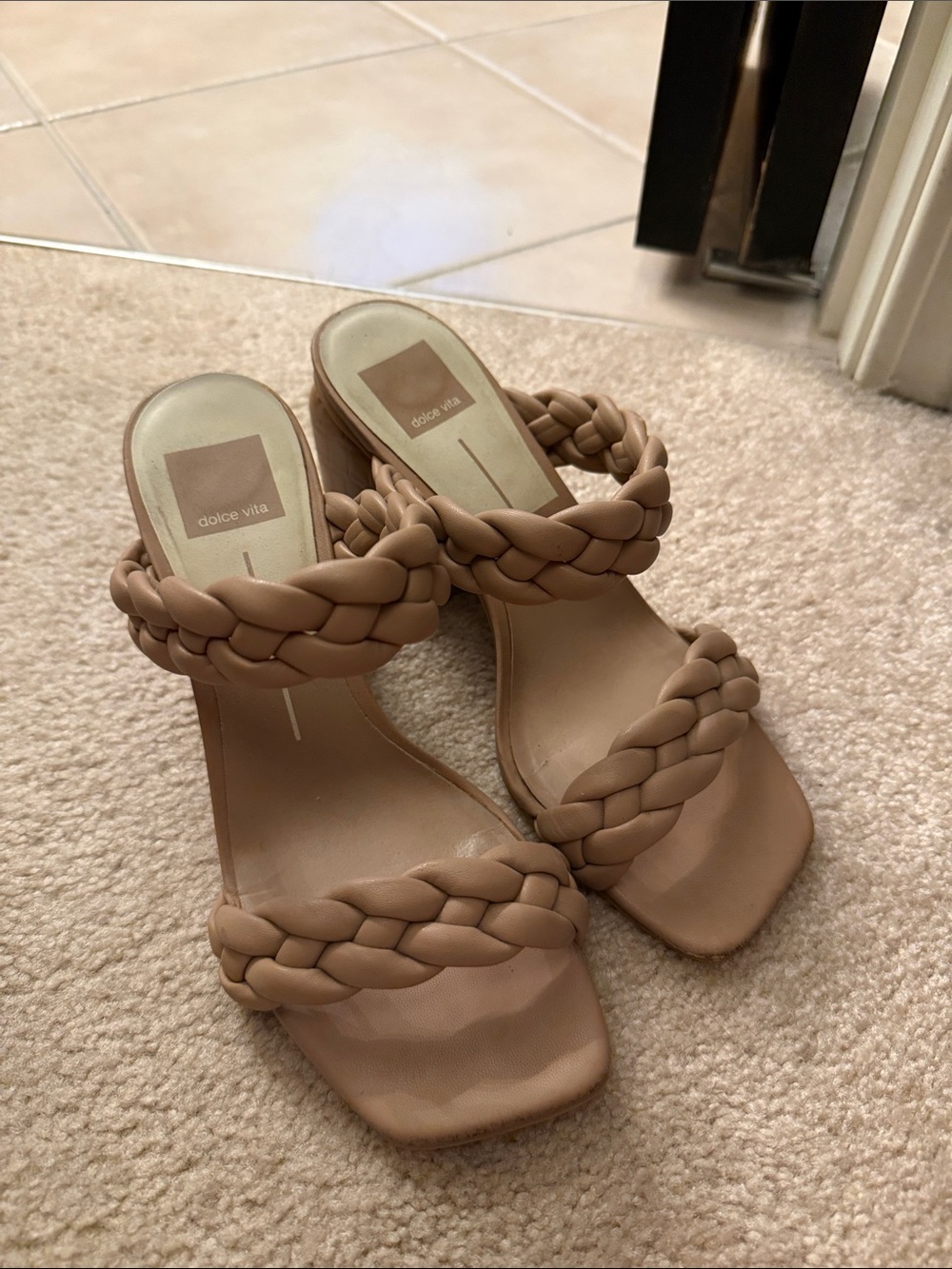 Dolce Vita Braided Two-Strap Slide Sandals — Beige